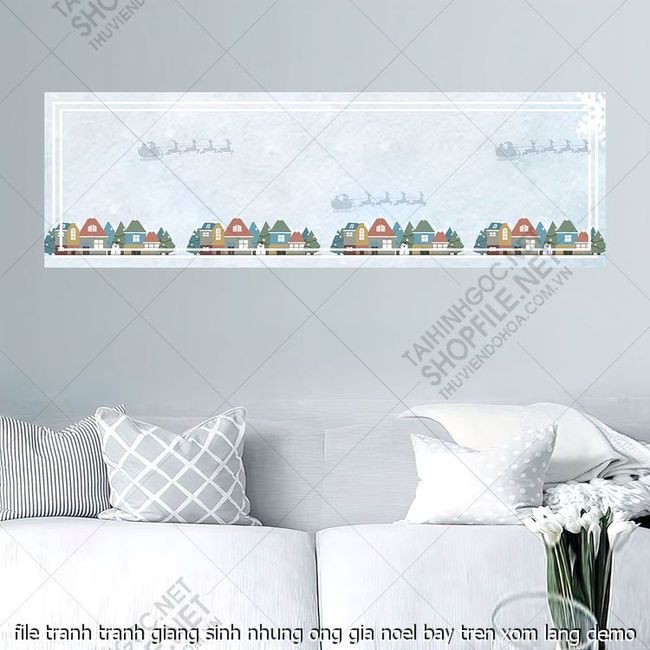 file tranh tranh giang sinh nhung ong gia noel bay tren xom lang